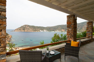 Veranda with sea view at sunset coast house wood