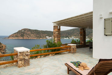 Veranda with sea view at sunset coast house wood