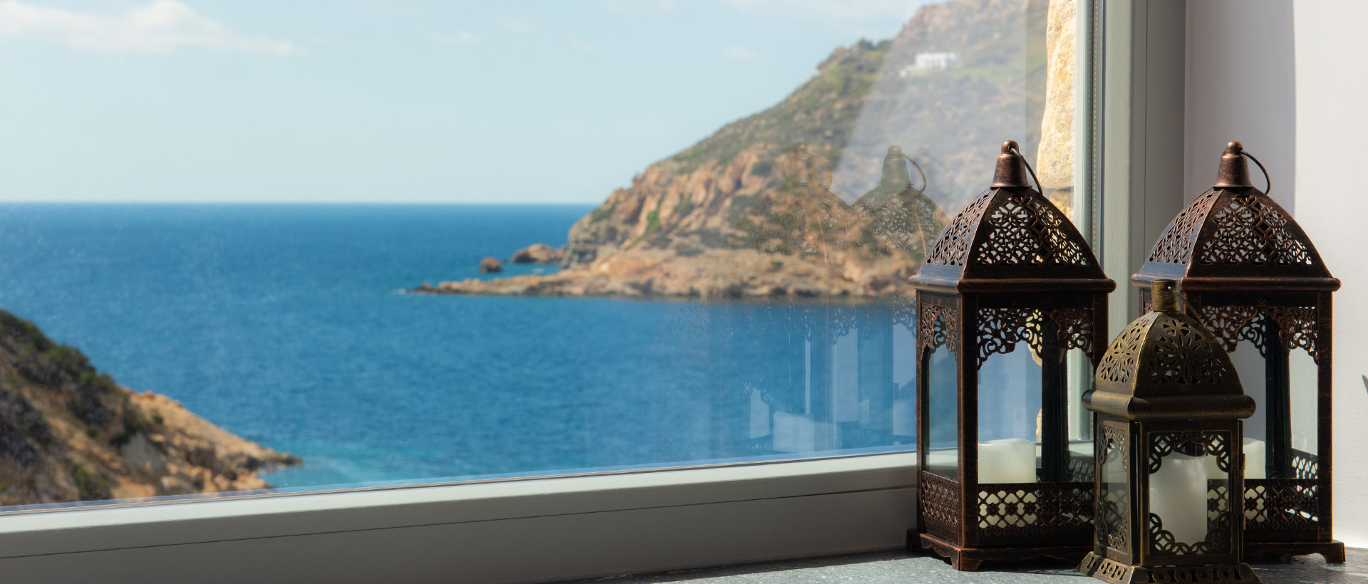 Window with sea view from Sunset coast house Sifnos